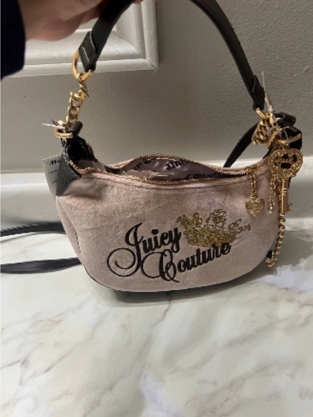 Juicy Couture Blush Velvet Mini Hobo with Gold Charm